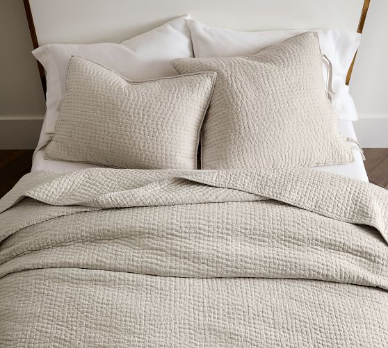 Cotton Linen Quilted Sham in Warm Gray, King - Pottery Barn
