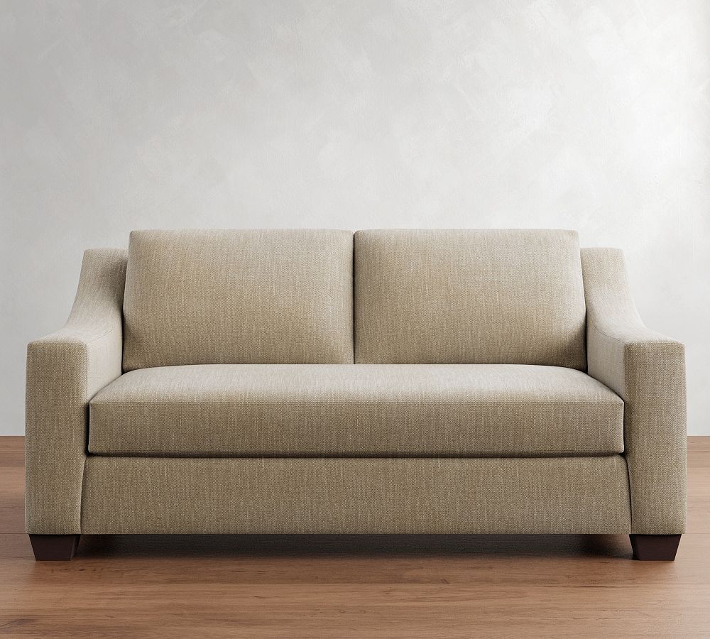 Open Box: York Slope Arm Upholstered Loveseat 72&quot; 2X1, Down Blend Wrapped Cushions, Performance Basketweave Parchment