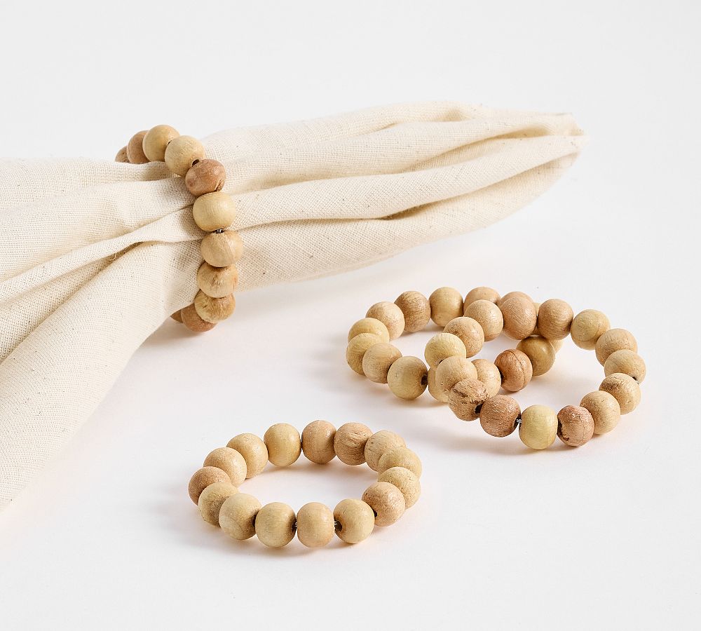 Wood Beaded Napkin Rings - Set of 4 - Set of 4 - Natural