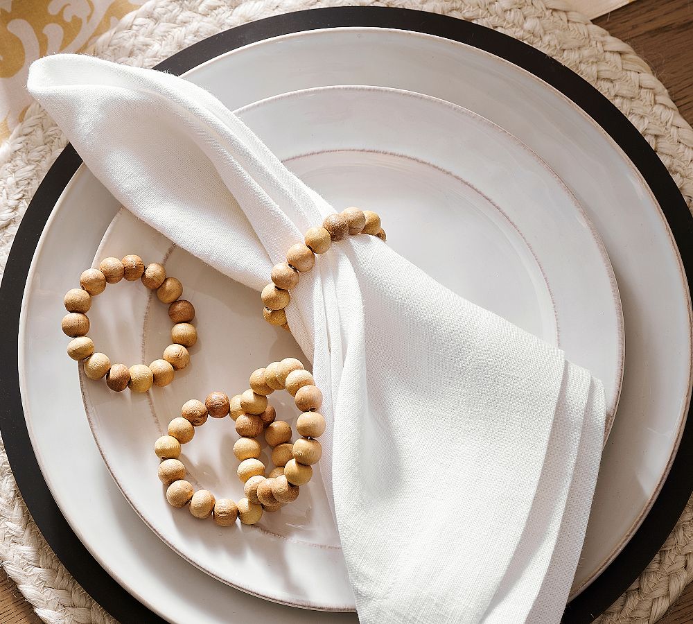 Wood Beaded Napkin Rings - Set of 4