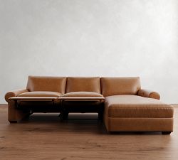 Big Sur Roll Arm Leather Power Reclining Chaise Sectional (116&quot;-128&quot;)