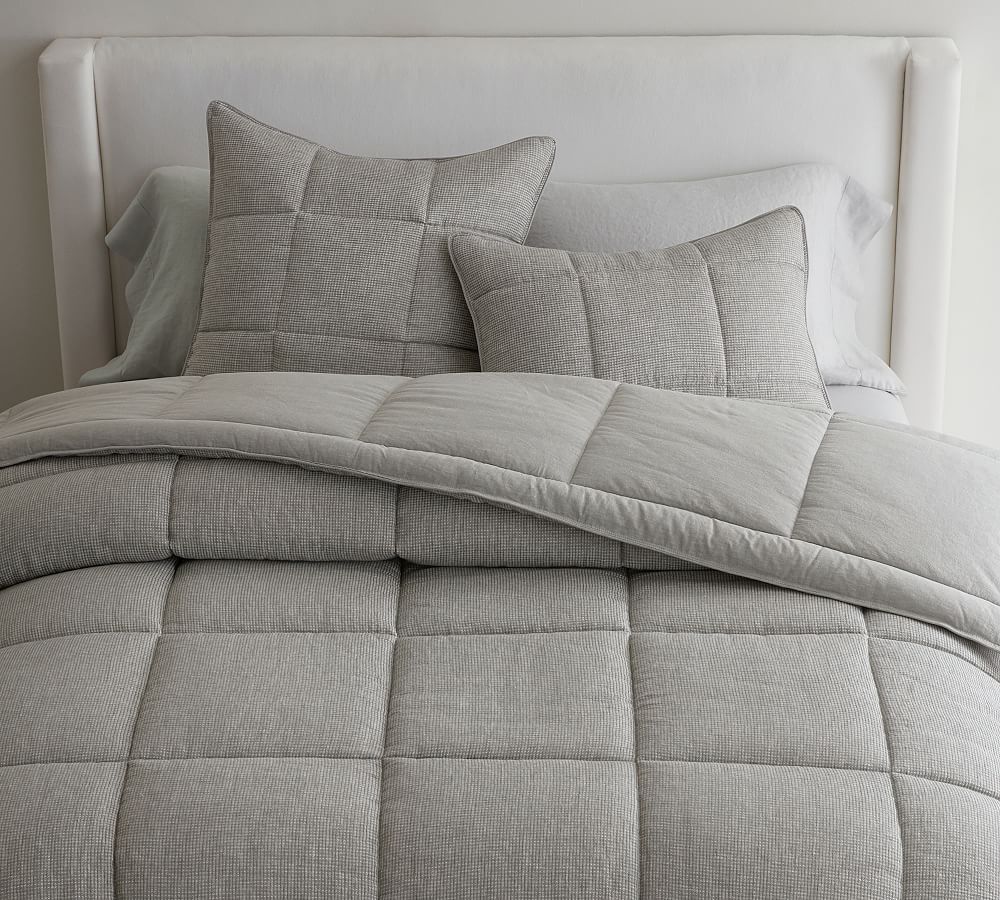 Full / Queen Light Gray - European Flax Linen Waffle Comforter