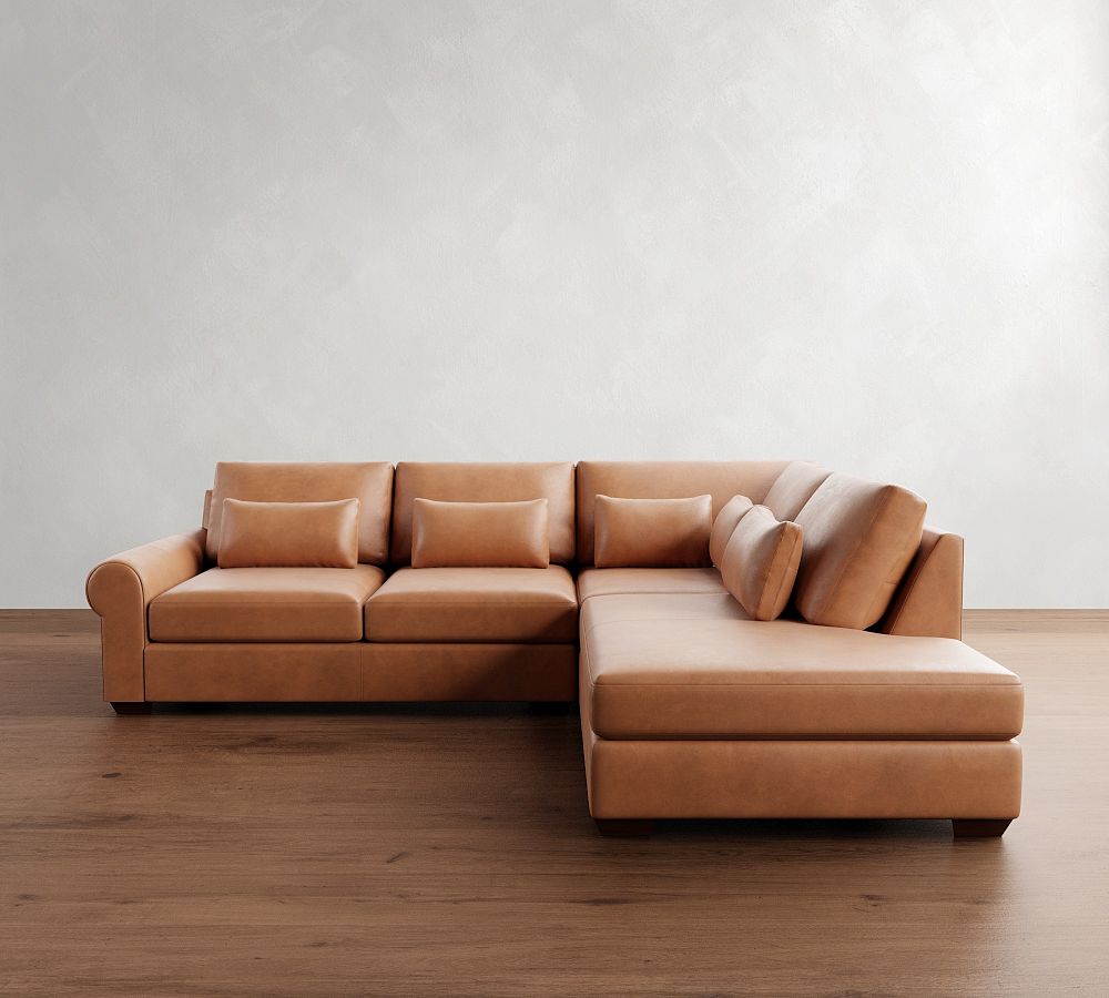 Big Sur Roll Arm Deep Seat Leather 3-Piece Bumper Sectional (122&quot;)