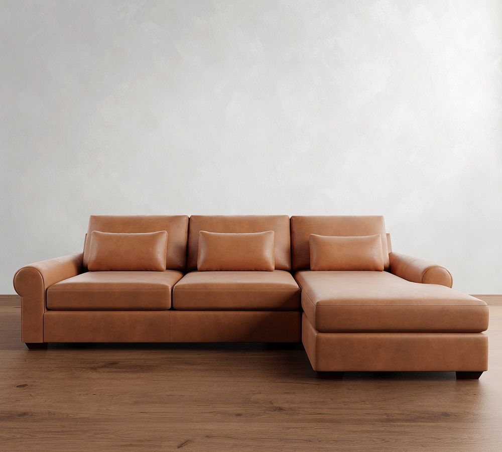 Big Sur Roll Arm Deep Seat Leather Chaise Sectional (115&quot;&ndash;157&quot;)