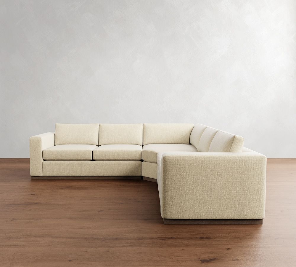 Carmel Wide Arm Wood Base 3-Piece L-Shaped Wedge Sectional (123&quot;)