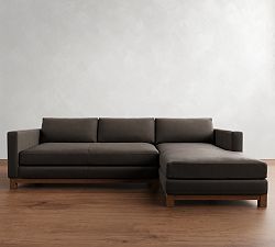 Jake Leather Brindle Wood Base Chaise Sectional (111&quot;&ndash;121&quot;)