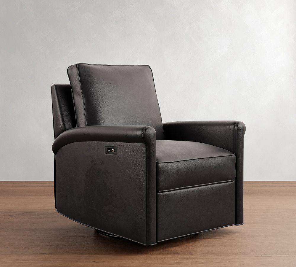 Tyler Roll Arm Leather Manual &amp; Power Swivel Glider Recliner