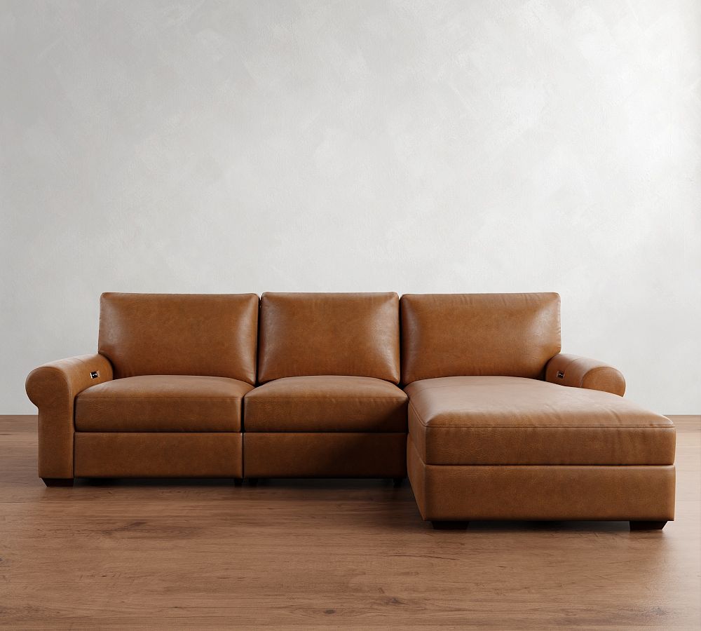 Big Sur Roll Arm Leather Power Reclining Chaise Sectional (116&quot;-128&quot;)