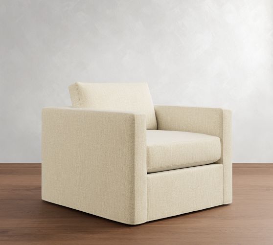 Carmel Slim Arm Slipcovered Swivel Chair