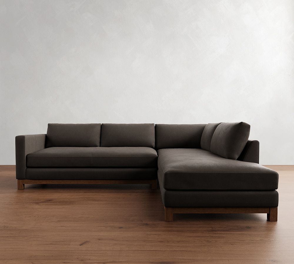 Jake Leather Brindle Wood Base Return Bumper Sectional (108&quot;-112&quot;)