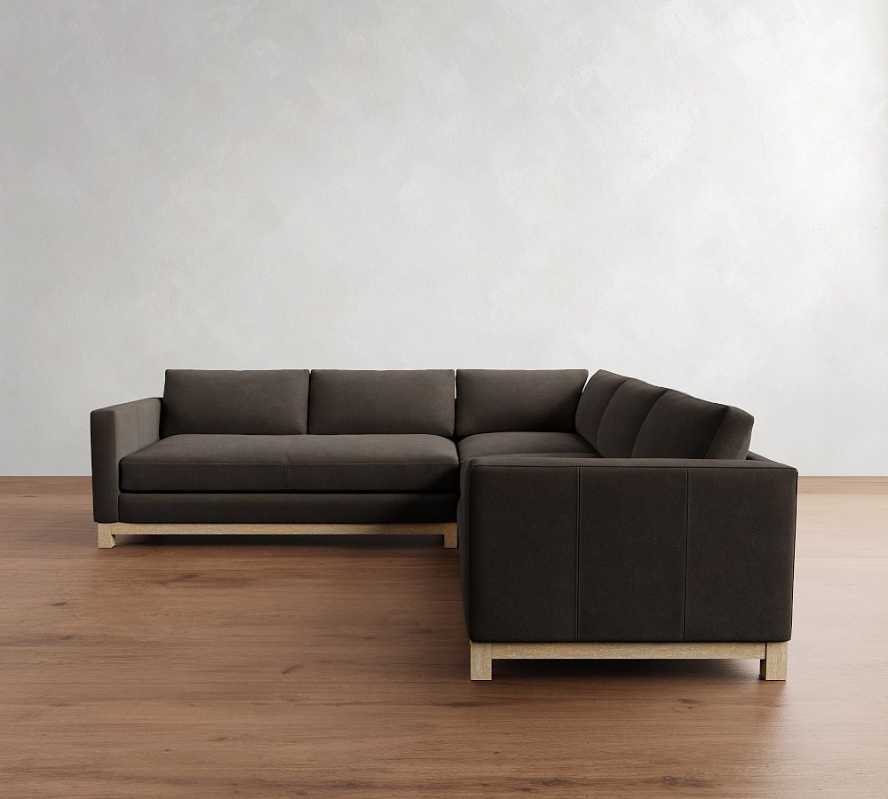 Jake Leather Seadrift Wood Base 3-Piece L-Shaped Sectional (108&quot;-111&quot;)