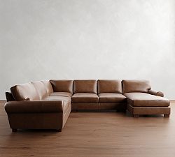 Turner Roll Arm Leather 4-Piece Chaise Sectional (140&quot;-144&quot;)
