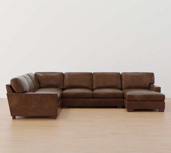 Turner Square Arm Leather L-Shaped Chaise Sectional (137"-142")
