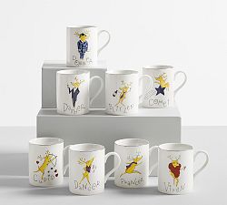 Vintage Reindeer Porcelain Mugs - Set of 8