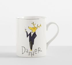 Vintage Reindeer Porcelain Mugs - Set of 8