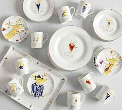 Vintage Reindeer Porcelain Mugs - Set of 8