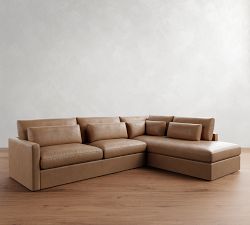 Westwood Slim Arm Deep Seat Leather Return Bumper Sectional (119&quot;-131&quot;)