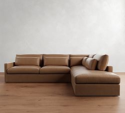 Westwood Slim Arm Deep Seat Leather Return Bumper Sectional (119&quot;-131&quot;)