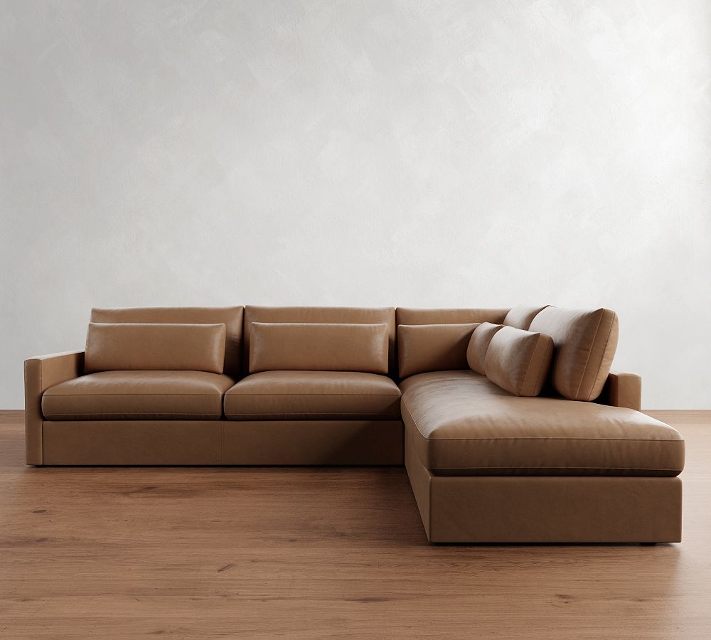 Westwood Slim Arm Deep Seat Leather Return Bumper Sectional (119&quot;-131&quot;)