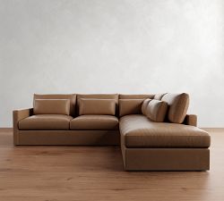 Westwood Slim Arm Deep Seat Leather Return Bumper Sectional (119&quot;-131&quot;)