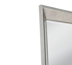 Antique Beveled Glass Beaded Frame Rectangular Wall Mirror