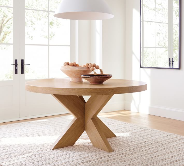 Modern Farmhouse Round Pedestal Extendable Dining Table (60