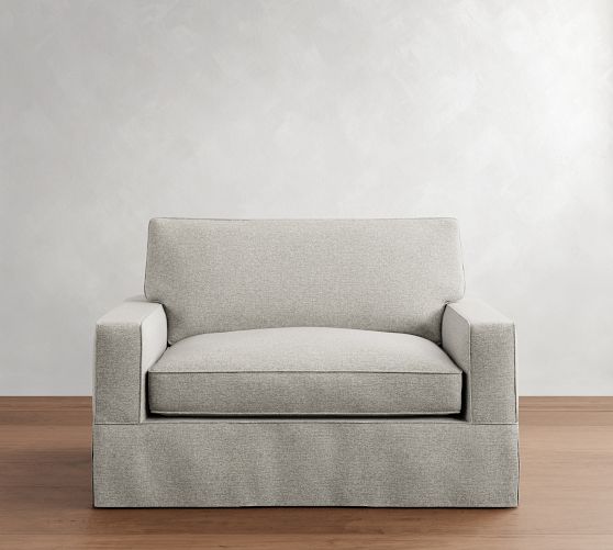 PB Comfort Square Arm Slipcovered Single Sleeper Sofa with Memory Foam Mattress (56")
