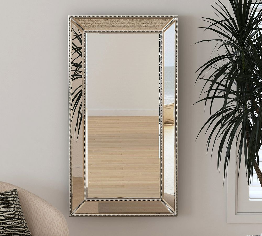 Antique Beveled Glass Beaded Frame Rectangular Wall Mirror