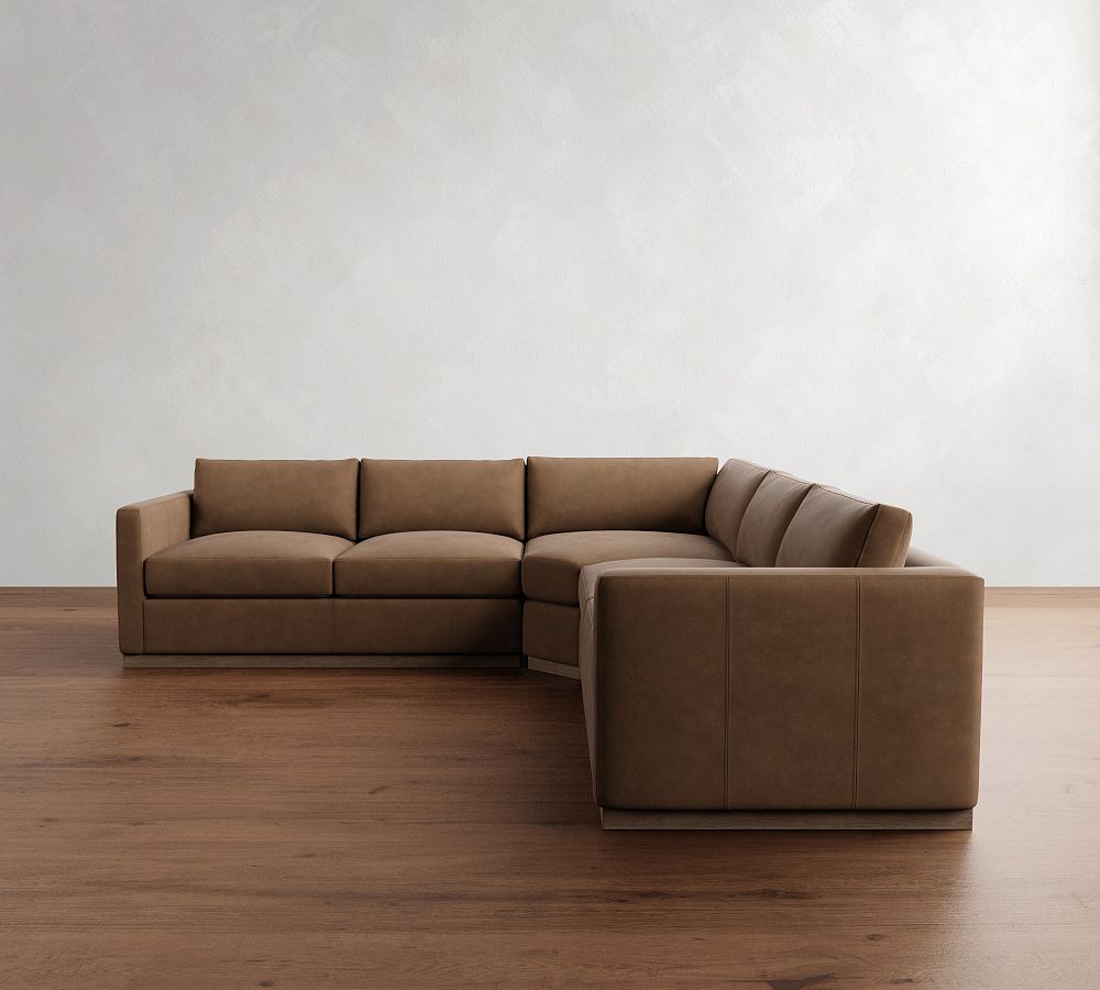 Carmel Slim Arm Leather Wood Base 3-Piece L-Shaped Wedge Sectional (120&quot;&ndash;133&quot;)