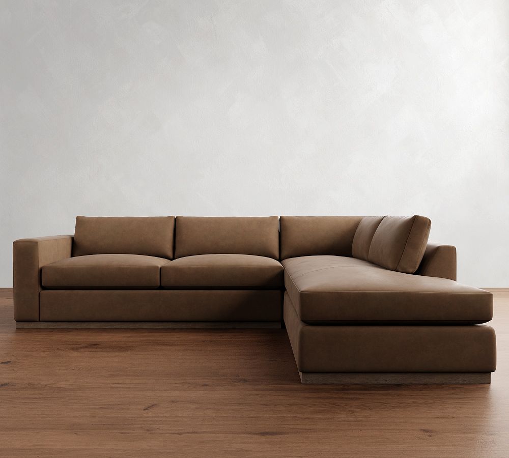 Carmel Wide Arm Leather Wood Base Return Bumper Sectional (113&quot;&ndash;125&quot;)