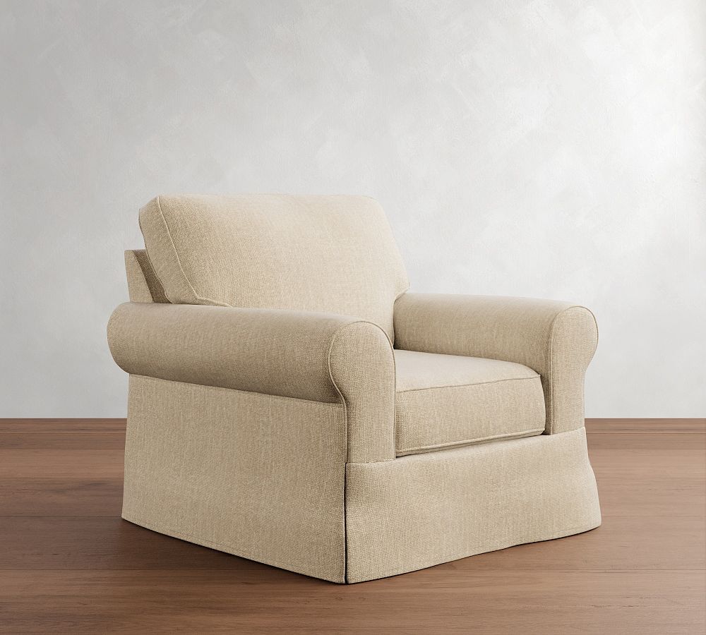Buchanan Roll Arm Slipcovered Swivel Chair