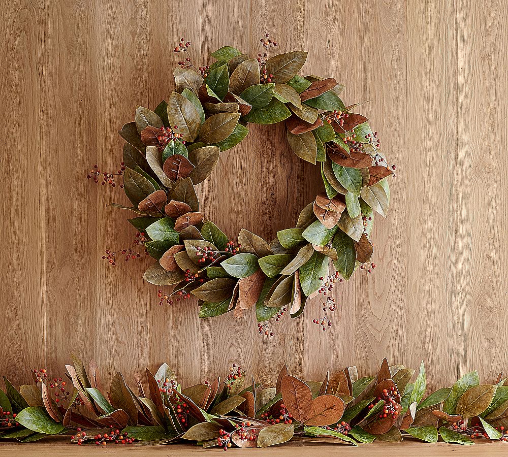 Faux Faded Magnolia and Berry Wreath &amp; Garland