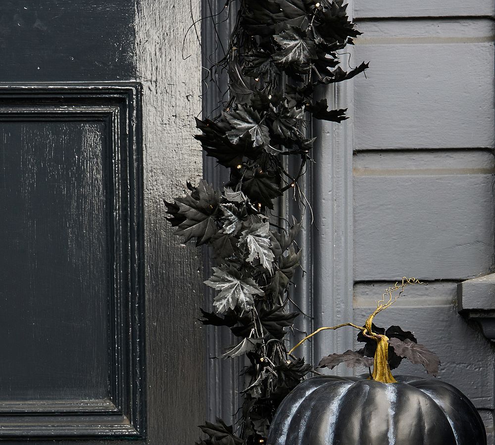 Faux Lit Black Maple Leaf Garland