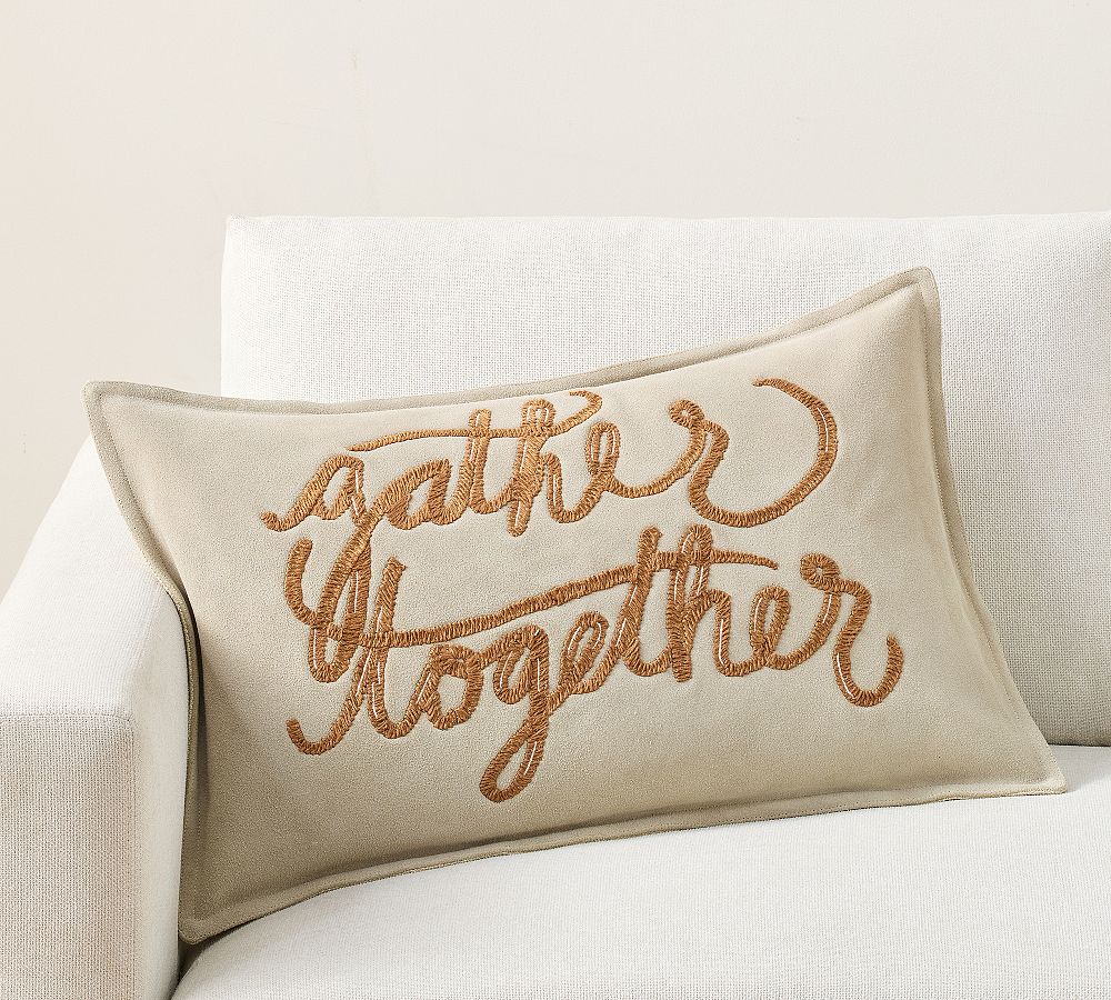Gather Together Suede Embroidered Lumbar Pillow
