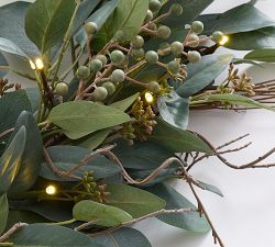 Faux Lit Eucalyptus and Green Berry Wreath &amp; Garland