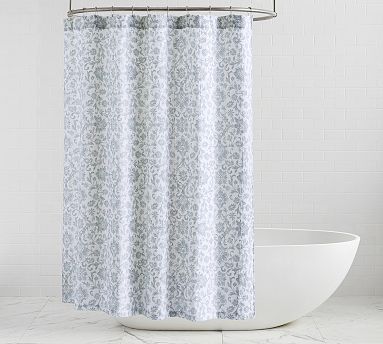 Chambray Floral Matelasse Shower Curtain, White/Blue, 72&quot;