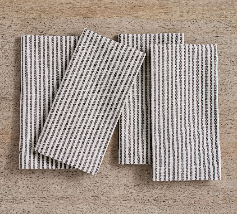 Wheaton Striped Linen/Cotton Napkins, Charcol