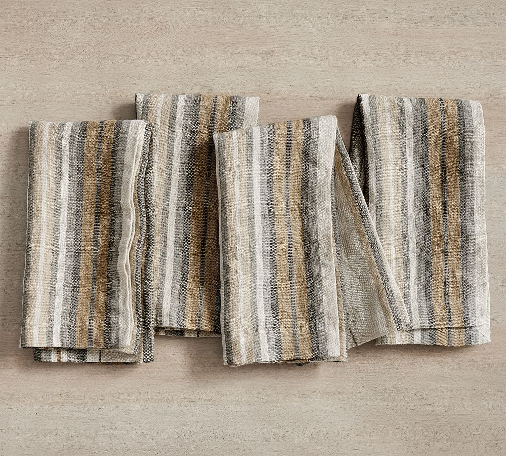 Lonnie Striped Linen Napkins - Set of 4 - Set of 4 - Ivory