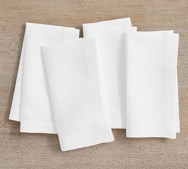 Classic Belgian Flax Linen Hemstitch Napkins, Set of 4 - White