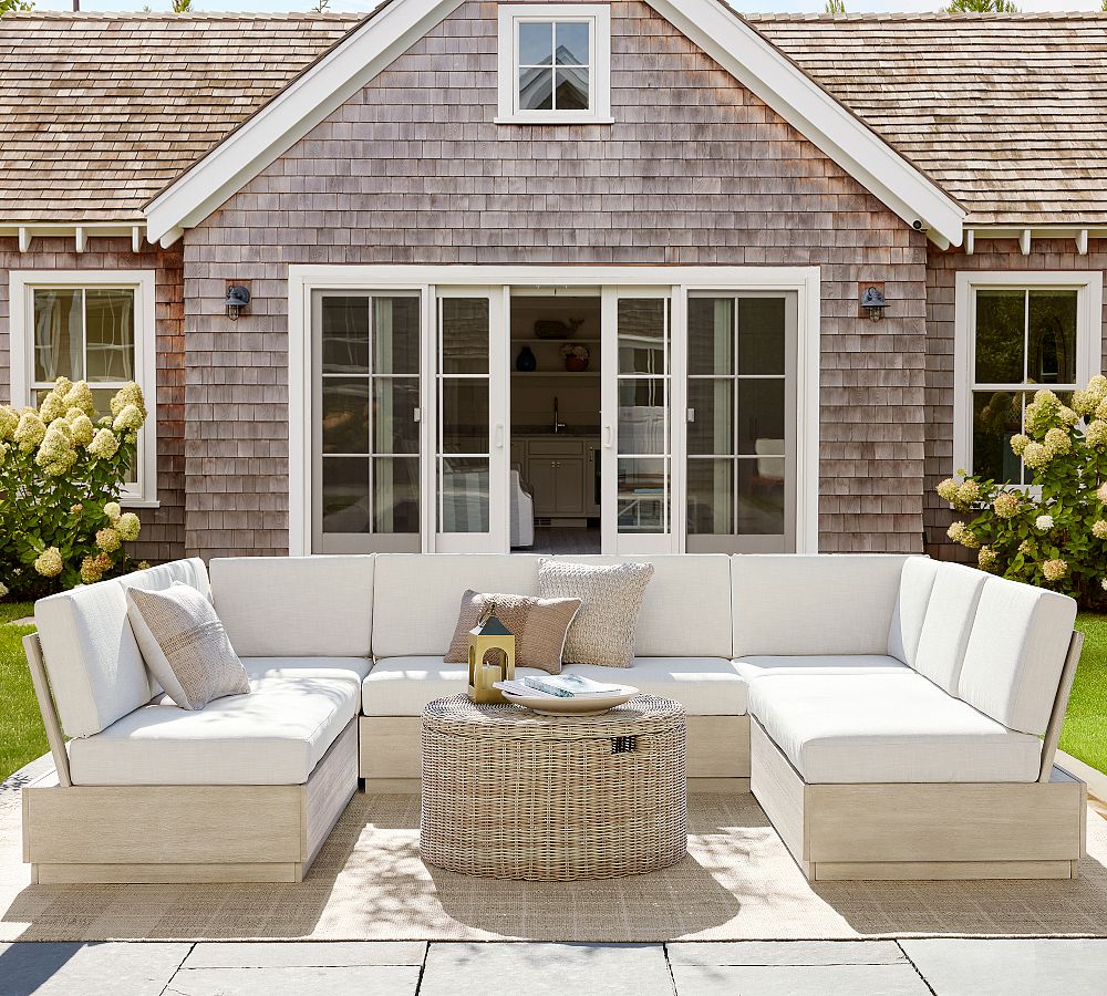 Indio Eucalyptus Modern Platform 5-Piece U-Shaped Outdoor Sectional (122&quot;)