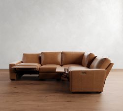 Big Sur Square Arm Leather Reversible Power Reclining Sectional (121&quot;-133&quot;)