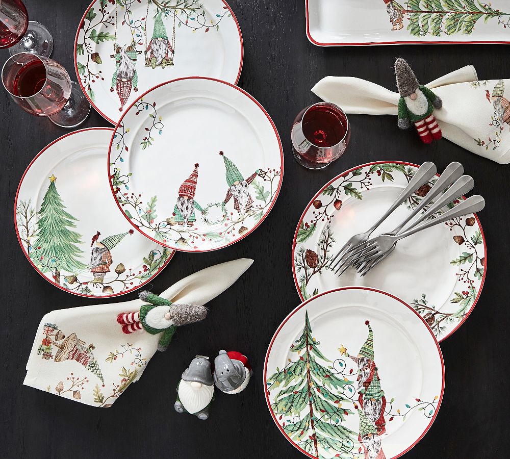 Forest Gnome Yuletide Stoneware Salad Plates - Set of 4