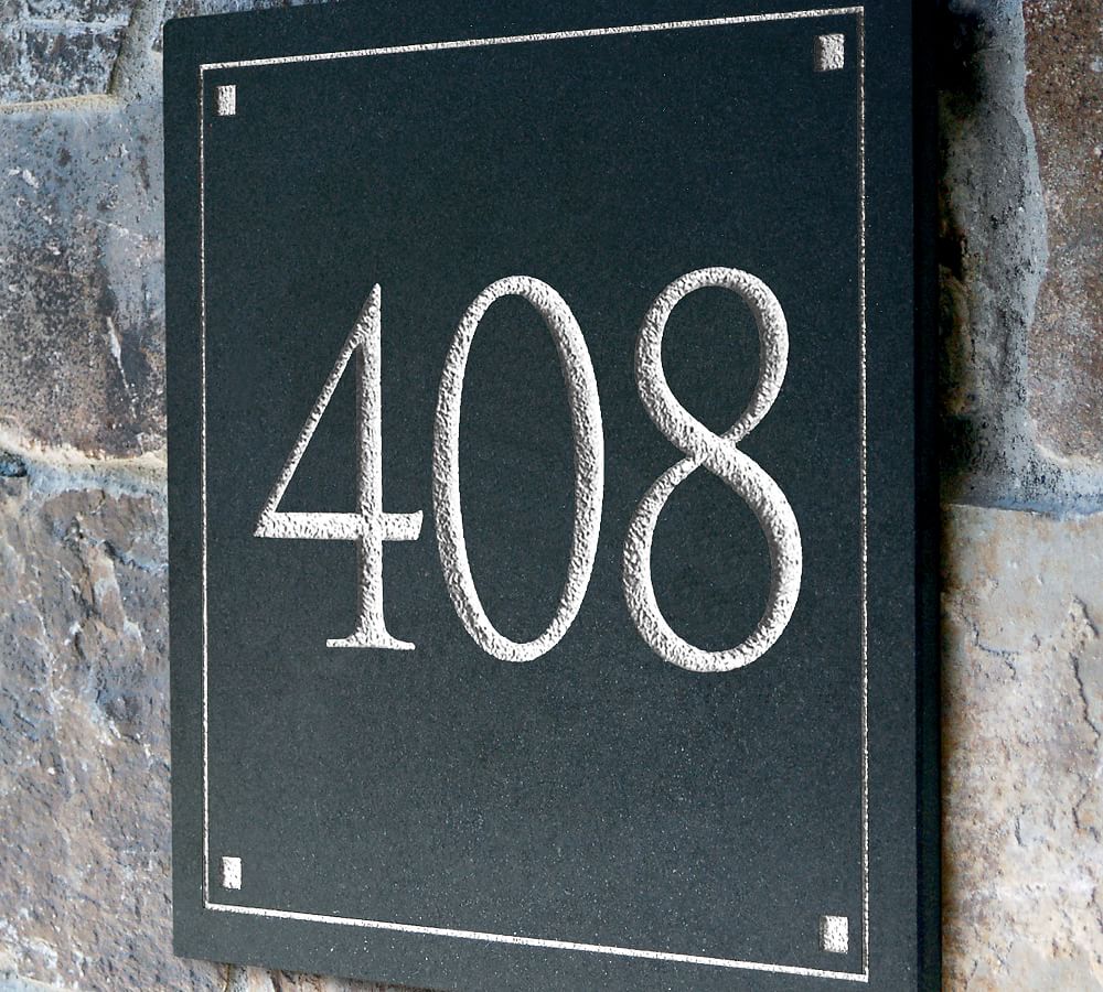 Black Granite Square Trajan Engraved Address Sign