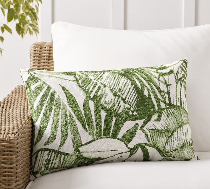 Sunbrella Palm Leaf Outdoor Lumbar Pillow Pottery Barn - Main Image