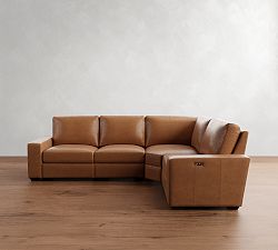 Big Sur Square Arm Leather Reversible Power Reclining Sectional (121&quot;-133&quot;)