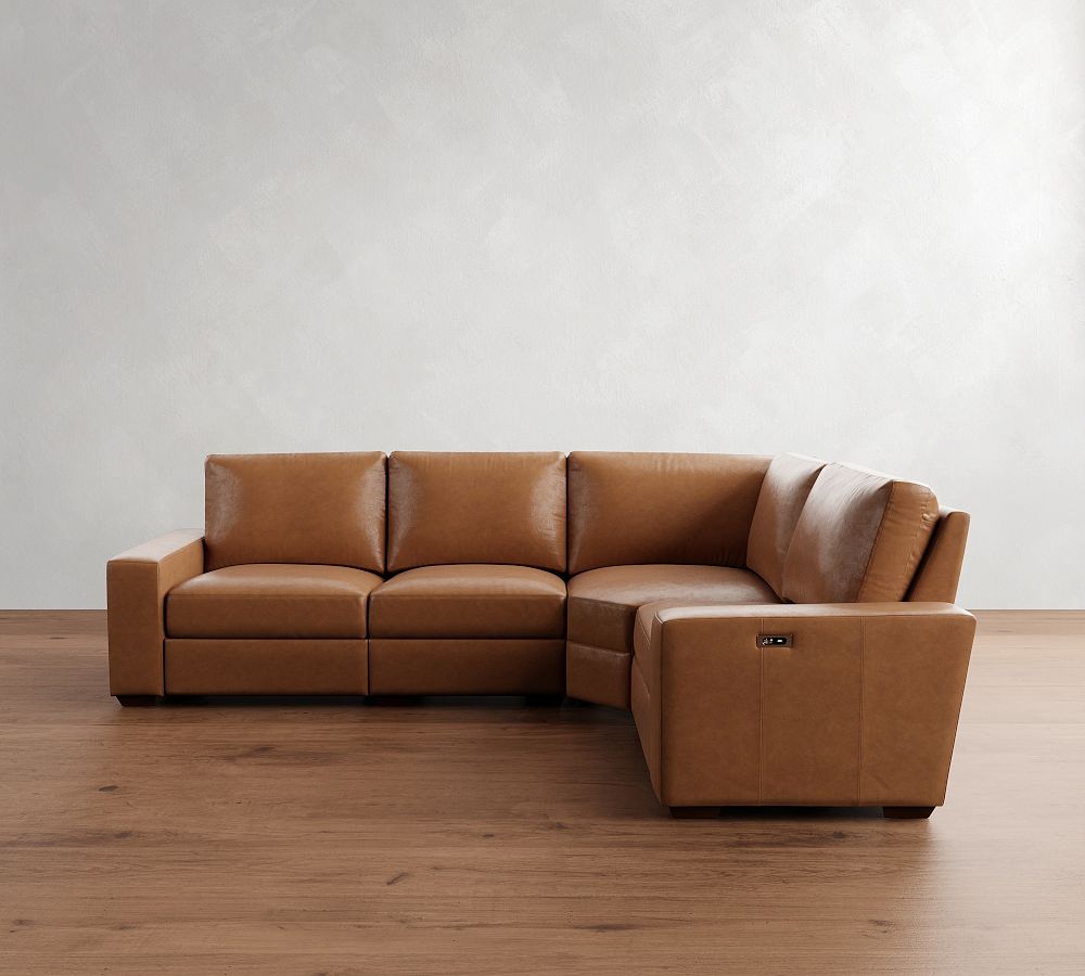 Big Sur Square Arm Leather Reversible Power Reclining Sectional (121&quot;-133&quot;)