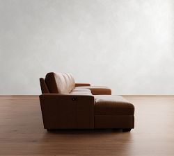 Big Sur Square Arm Leather Power Reclining Double Chaise Sectional (146&quot;-170&quot;)