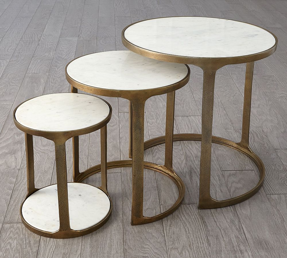 Porter Round Marble Nesting End Table (12&quot;- 21.5&quot;)