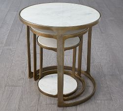 Porter Round Marble Nesting End Table (12&quot;- 21.5&quot;)