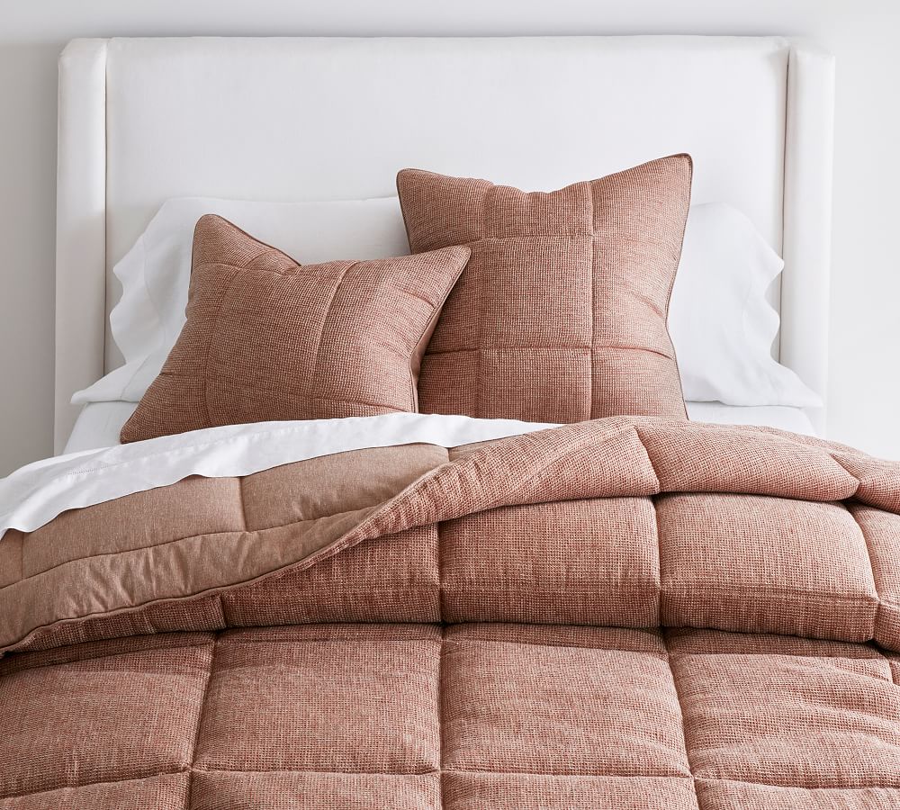 Open Box: European Flax Linen Waffle Comforter, Twin/Twin XL - Brick